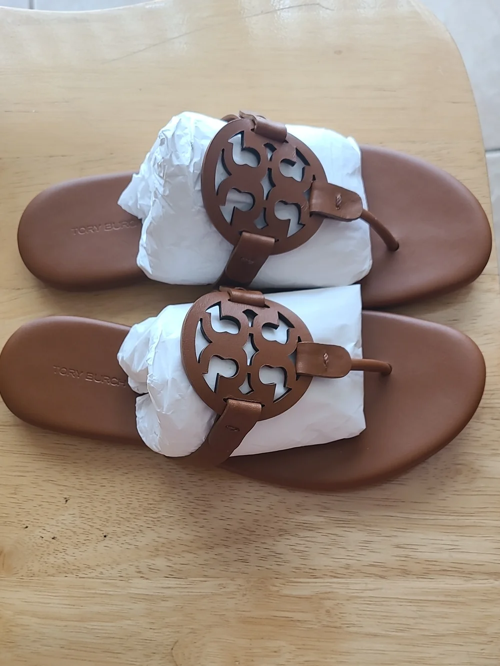 NWT Tory Burch Miller A-With Women's Calf Leather Bourbon Miele Tan Sandals Sz 8